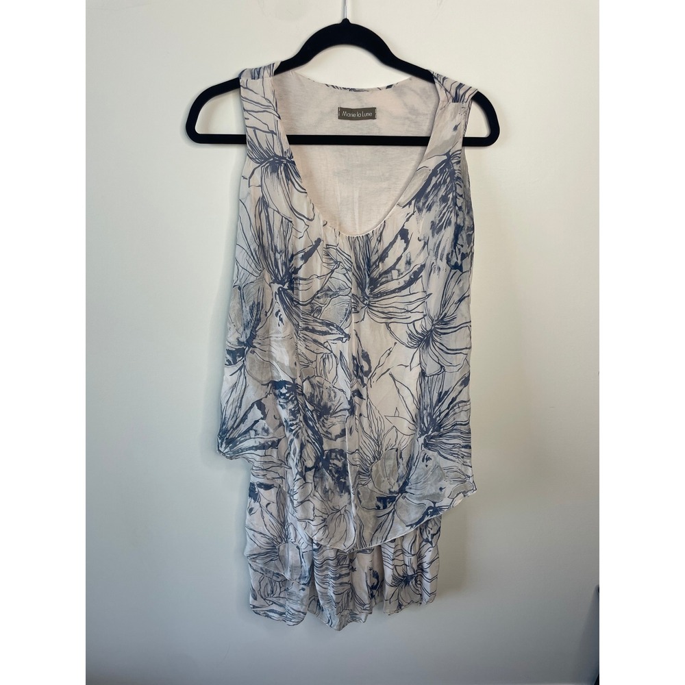 Marie la Lune Floral Print Sleeveless Layered Dress Made In Italy Silk Blend